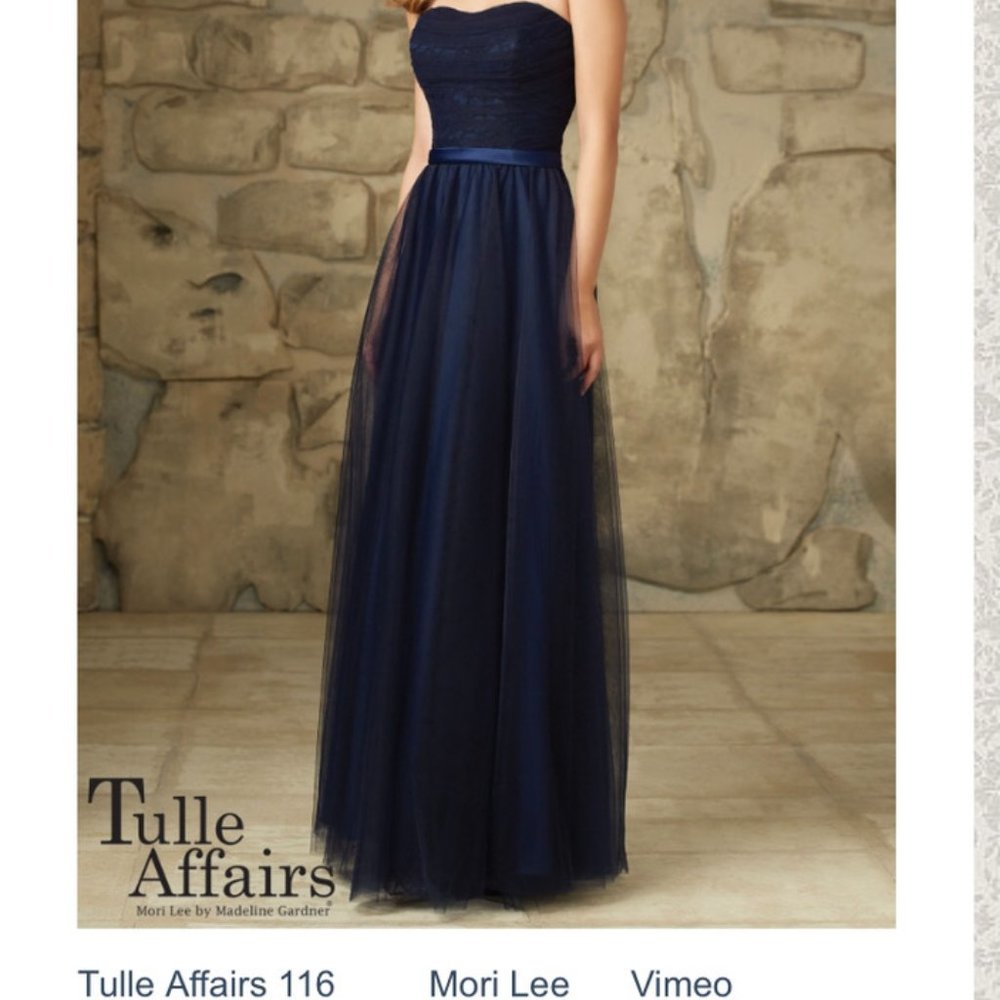 Mori Lee Tulle Affair Bridesmaid/Prom Dress Navy